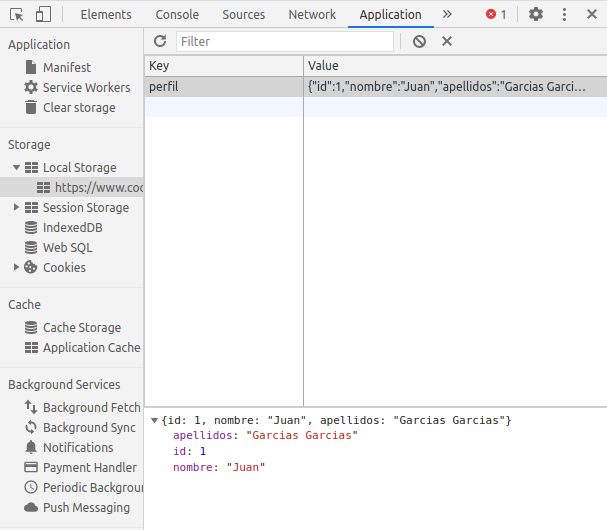 Almacenar un objeto en el localStorage